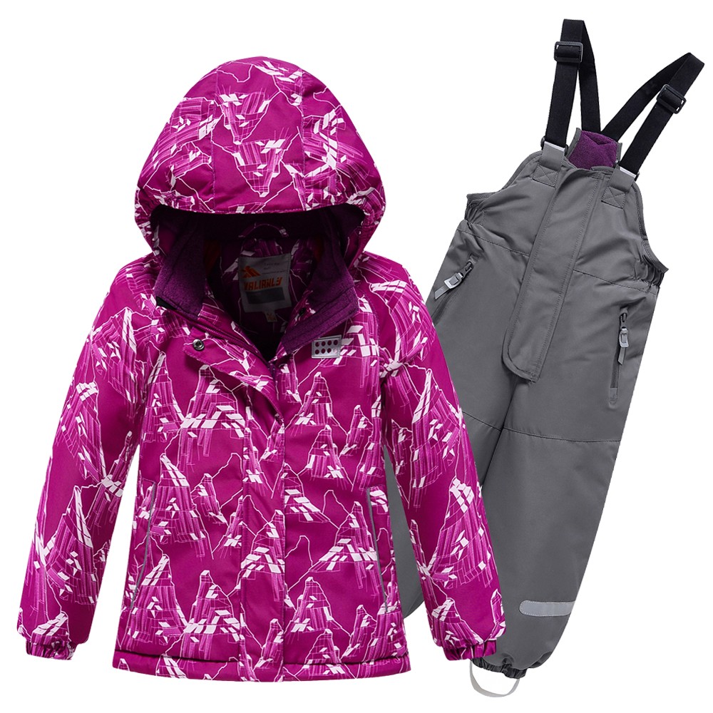 Red 2-piece winter VALIANLY overalls for girls 86-116