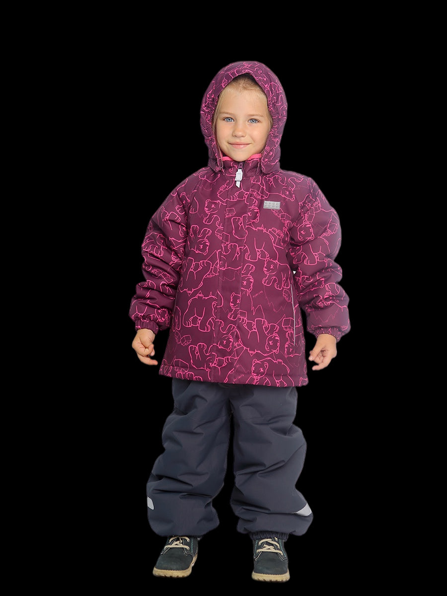 Burgundy 2-piece winter VALIANLY overalls for girls 86-116