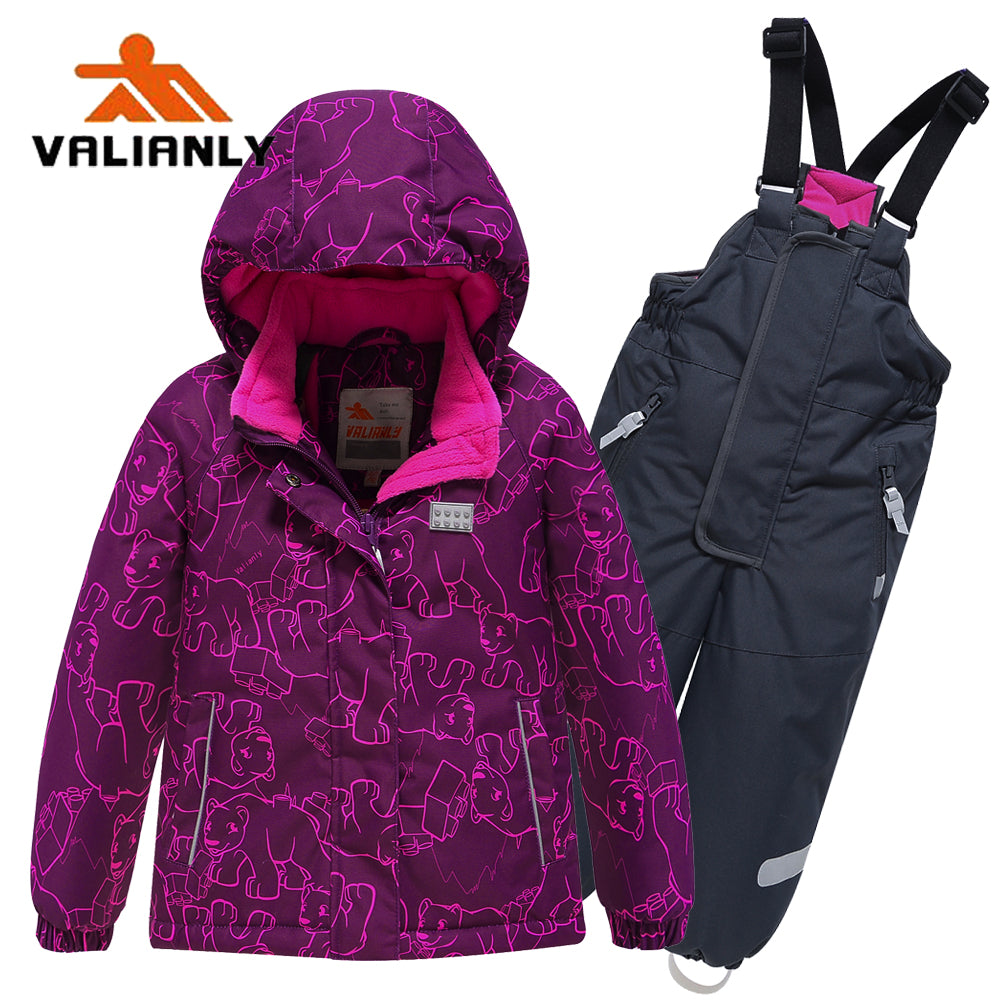 Burgundy 2-piece winter VALIANLY overalls for girls 86-116