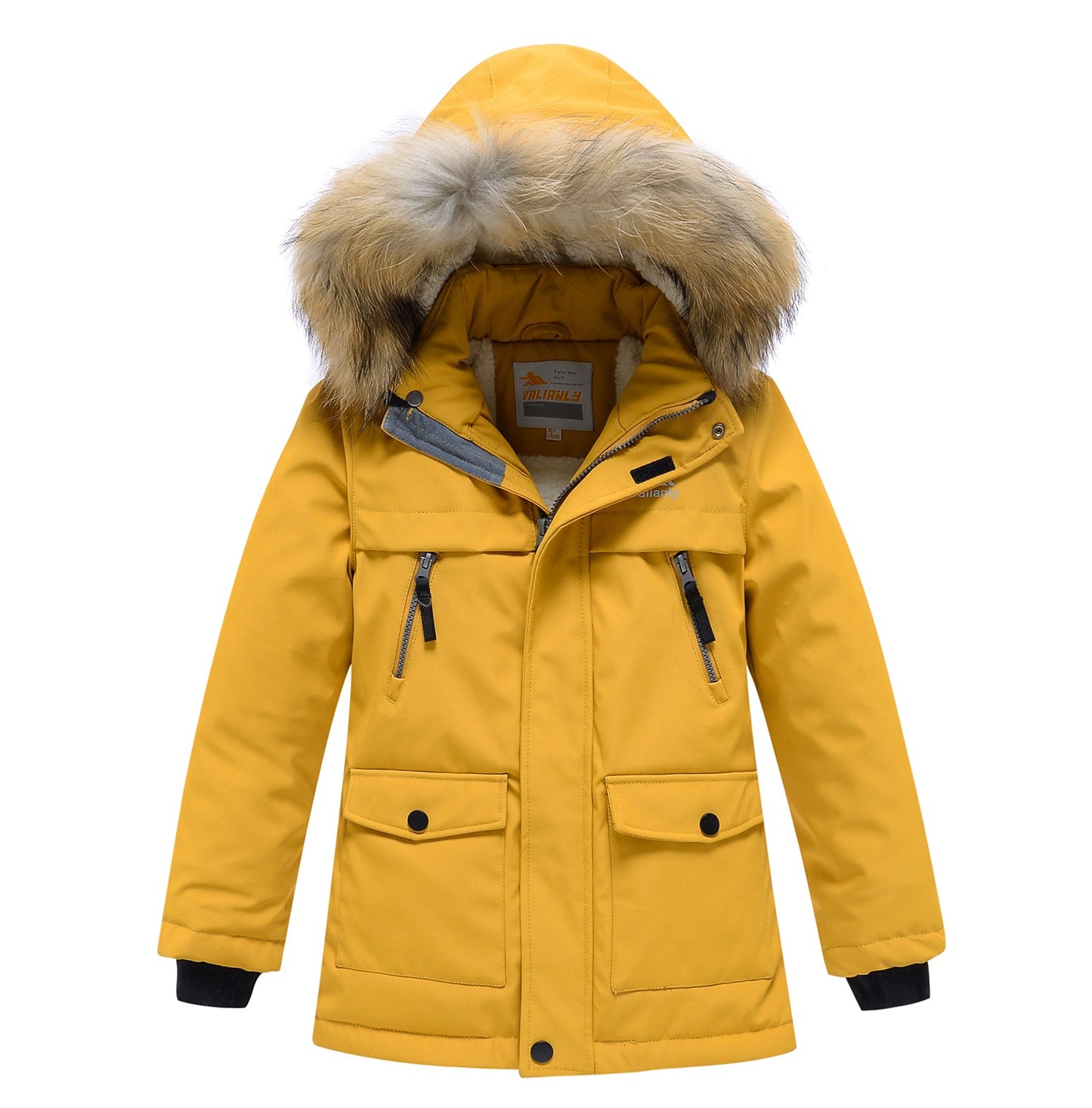 Valianly geltona žieminė striukė/paltas berniukui 9235_128-134