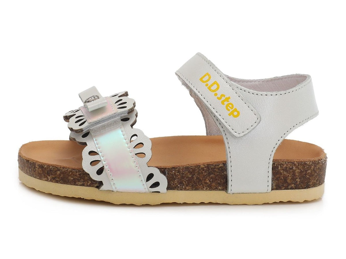 D.D.Step Girls' Sandals White with Open Heel and Cork Sole AC051761AM