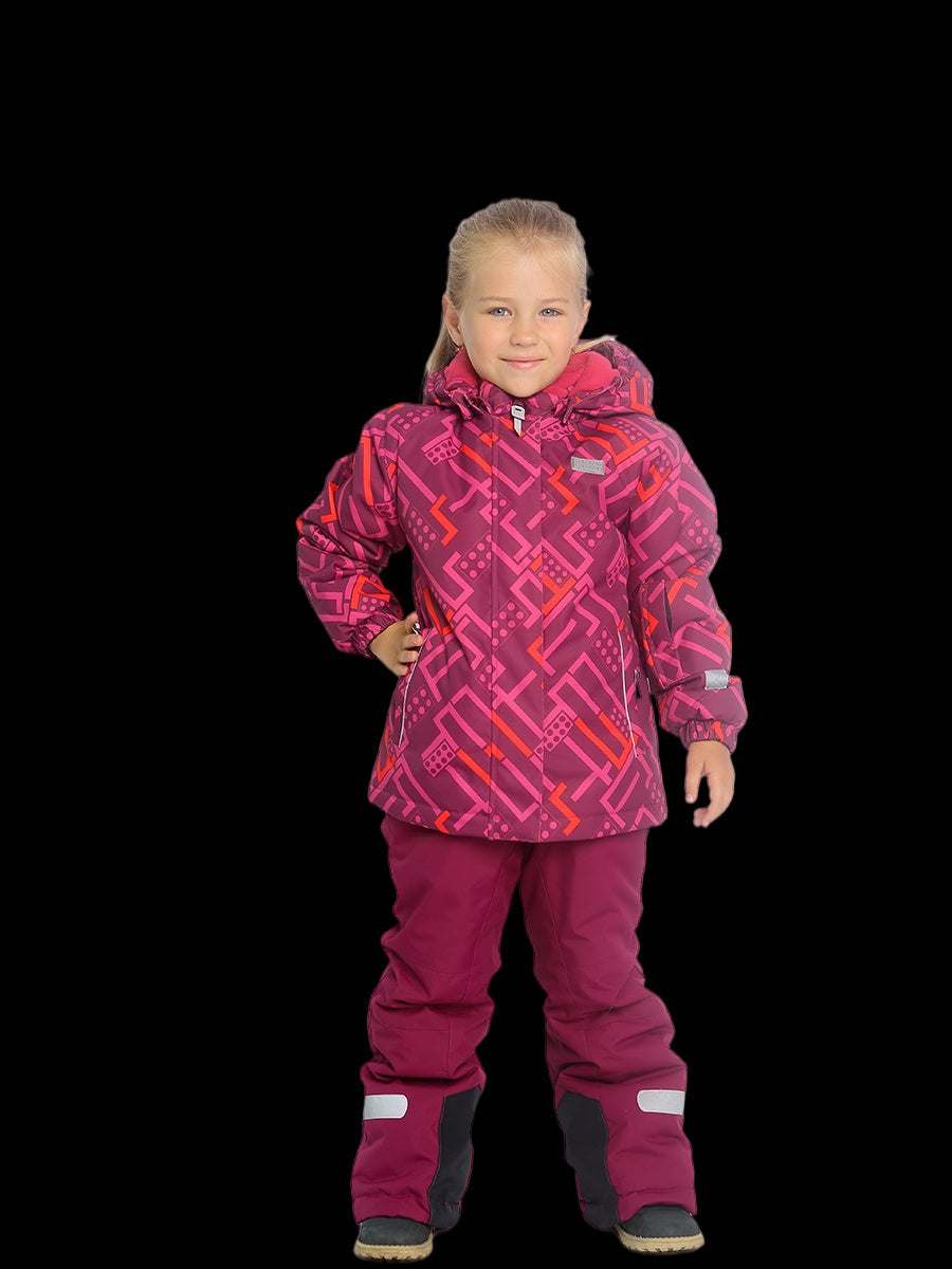 Valianly Girls' Two-Piece Burgundy Winter Snowsuit 9014-burgundy