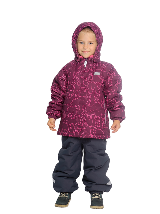 Valianly kombinezonas mergaitėms bordinis dalių žieminis 9012-burgundy